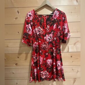 Lulu's Dresses Lulu’s Laclair Red Floral Print Skater Dress Medium